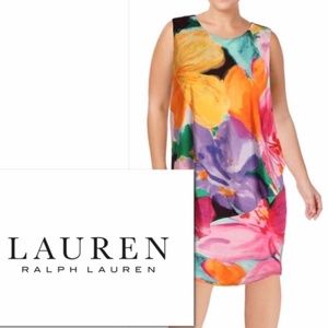Lauren Ralph Lauren Floral Watercolor Sleeveless Shift Dress Plus Size 18W